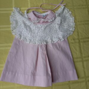 Vintage Nannette Baby Girl Dress Pink Collar Lace Bib Smock